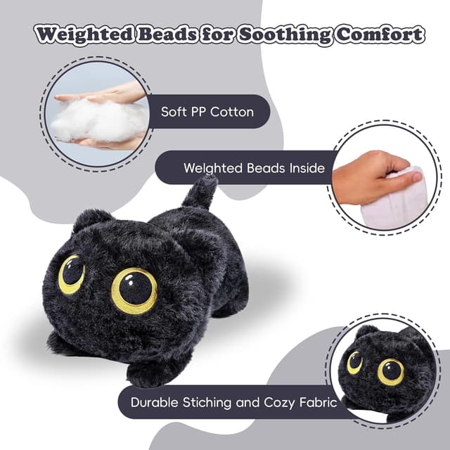 Detalle de RLOMUTE Black Cat Weighted Plush Toy (Microwaveable) – 19.6in/50cm 4.4lb soft hug pillow