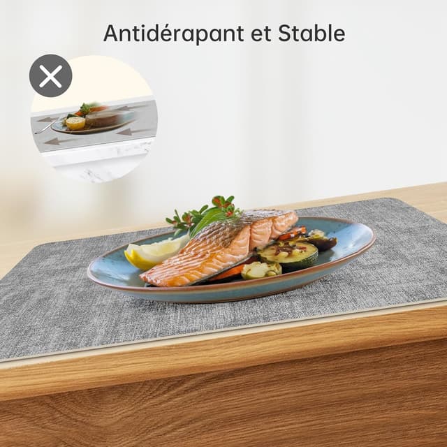 Detalle de KitchenBoss set de 6 sets de table lavables en plastique + 6 dessous de verre double face (43 x 30 cm) – imitation cuir