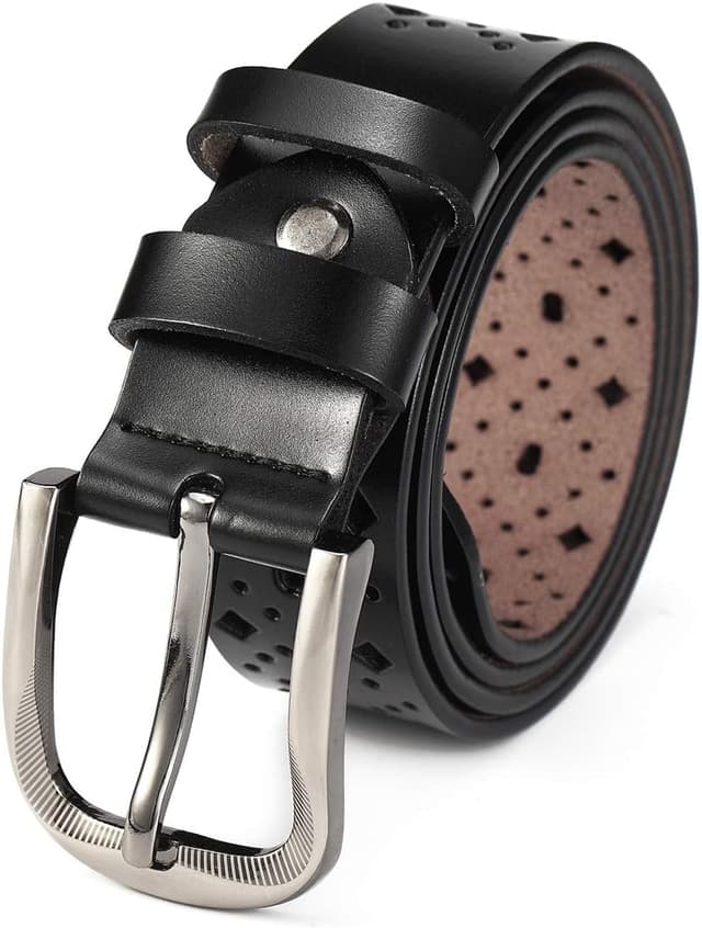 Detalle de McFanBe women’s leather belt with alloy buckle for jeans & dress trousers