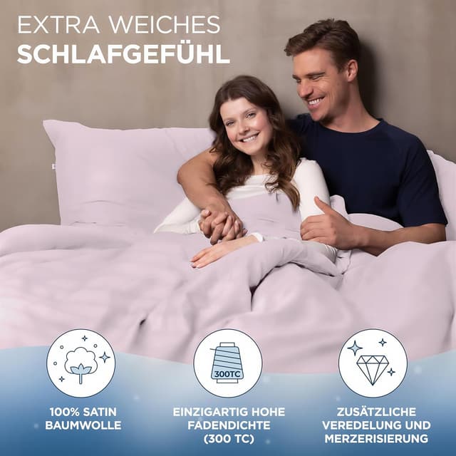 Detalle 2 de Samthus Bettwäsche-Set 155x220 Satin aus Baumwolle (Oeko-Tex Made in Green) altrosa