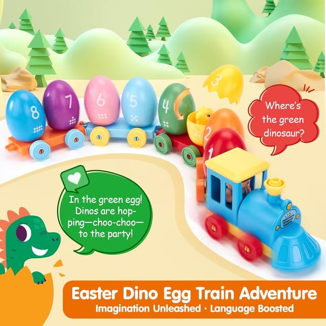 Detalle de hahaland Montessori dinosaur stacking train toy (18+ months) with Easter egg matching