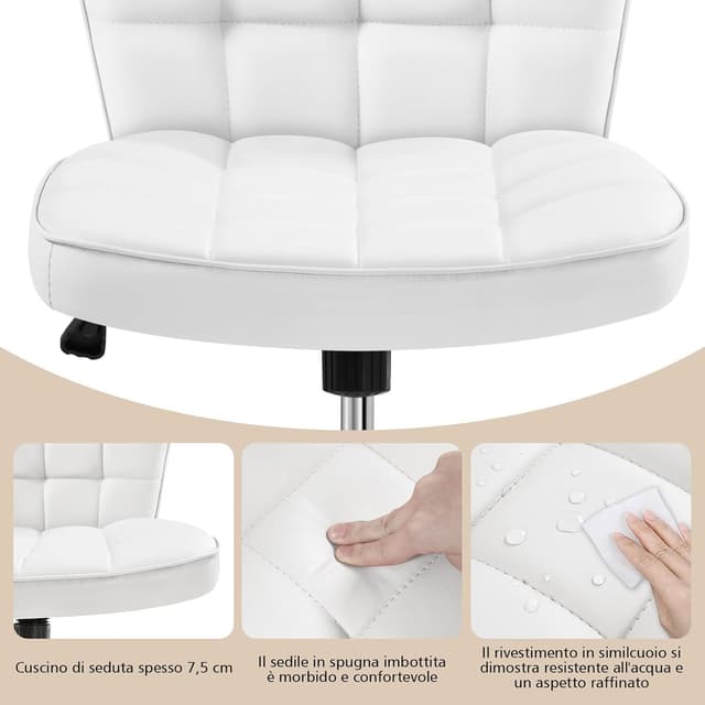 Thumbnail 6 de Yaheetech Sedia Ufficio Srivania senza braccioli in ecopelle bianca, ergonomica con altezza regolabile e funzione dondolo
