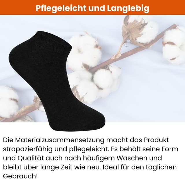 Detalle 2 de Sneaker-Socken (10 Paar) aus Baumwolle für Herren & Damen, atmungsaktiv, kurz – Schwarz/Weiß/Grau, Größen 35-38 bis 47-49