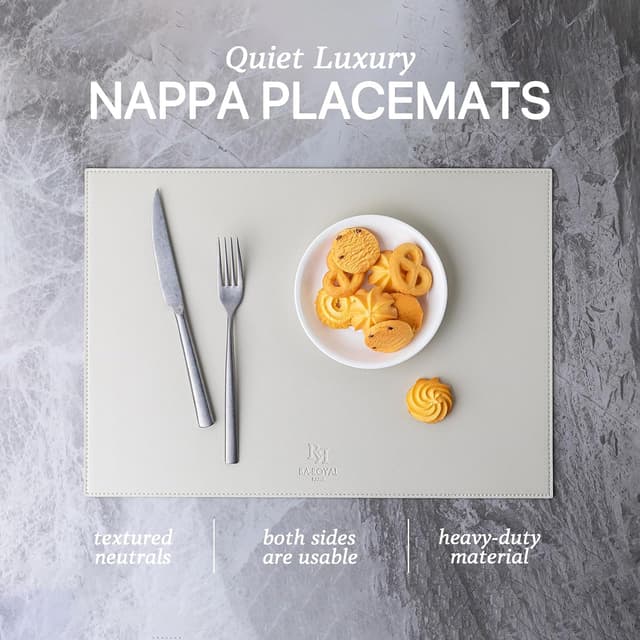 Detalle 2 de Baroyal Faux Leather Placemats (Set of 6) — Vinyl Washable, Heat-Resistant Table Mats, Cream White