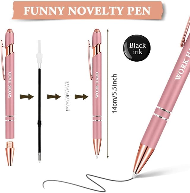 Detalle de AUAUY Snarky Office – Set 12 penne stile 2 in 1, inchiostro nero, punta 1 mm, colore rosa