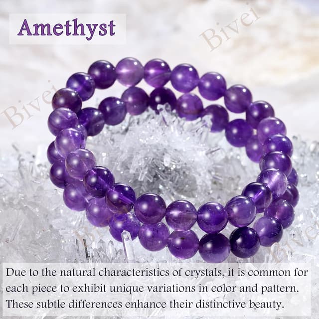 Detalle de Bivei Kristall-Armband für Frauen mit 8-mm-Perlen (elastisch, natürliches Halbedelstein-Feeling)