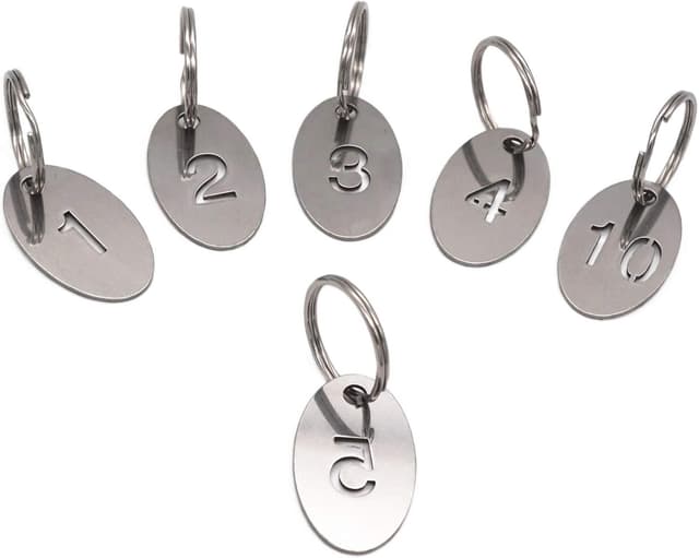 Detalle de NanTun 304 Stainless Steel Oval Key Tags with Ring (1 to 10) – 10 pcs numbered key rings