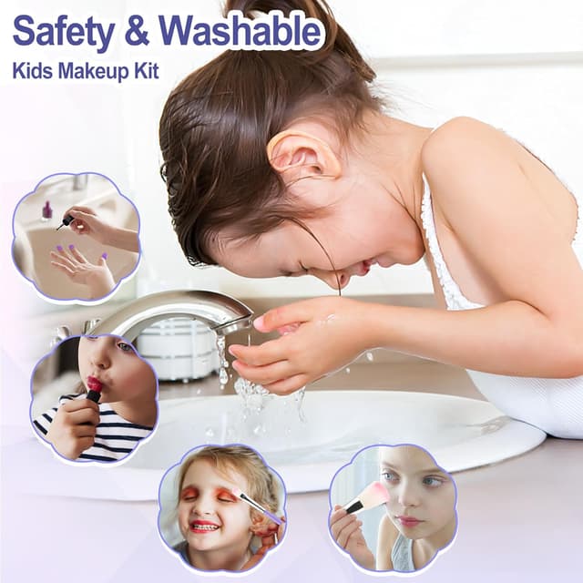 Detalle de YasinKidz 59 in 1 Kids Makeup Kit with 3-Color LED Mirror (Age 3+)