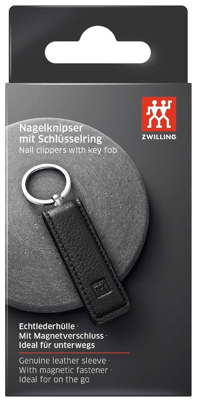 Detalle 1 de ZWILLING Nagelknipser mit Schlüsselanhänger im Lederetui – leicht gebogene Schneide, Premium Qualität in Schwarz