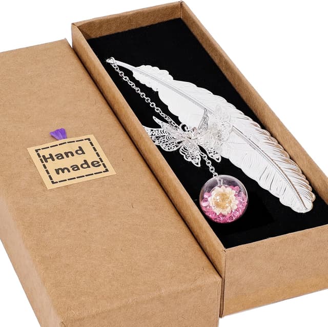 Detalle de Toirxarn Copper Metal Feather Bookmark with Butterfly Charm — Gift Boxed Reading Aid for Book Lovers