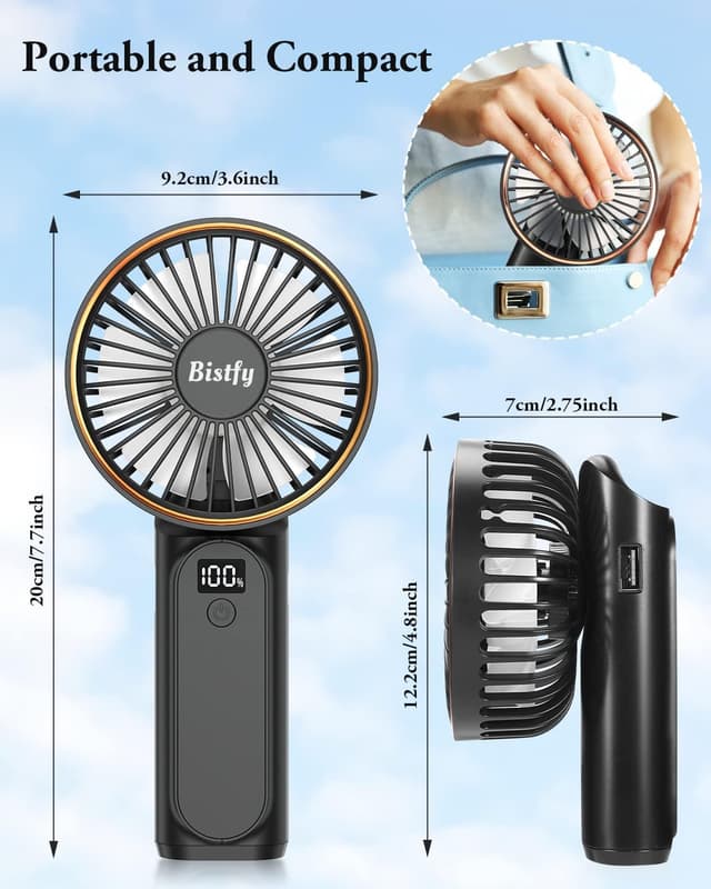 Detalle de Bistfy Ventilatore portatile ricaricabile 5200mAh ultra silenzioso con LCD, 6 velocità e USB-C