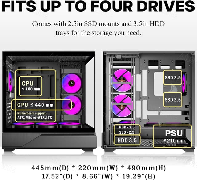 Thumbnail 3 de ANSAITE Boîtier ATX 6 Ventilateurs PWM ARGB