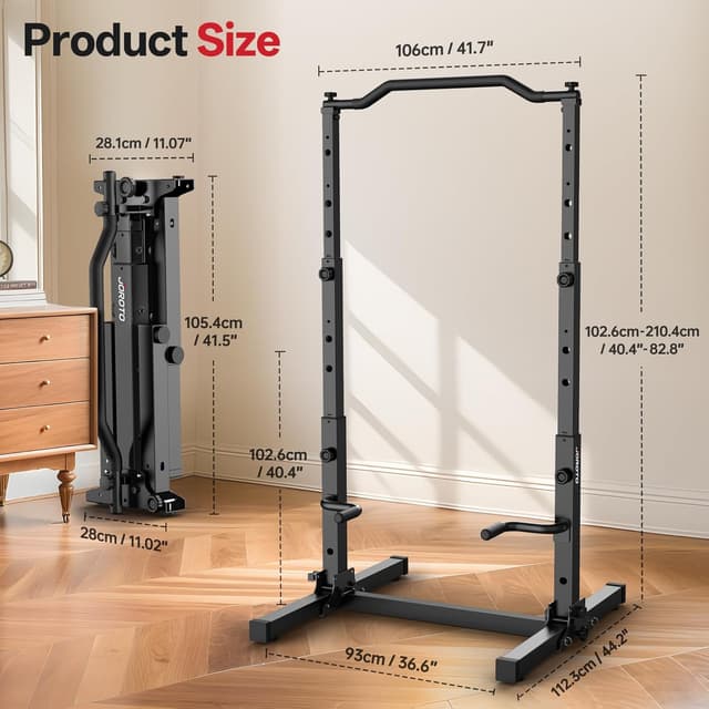 Detalle 2 de JOROTO Foldable Power Tower Pull Up Bar Station – Height Adjustable 5-in-1 Dip Workout Stand (172kg capacity)