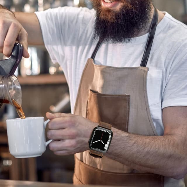 Detalle 2 de Tuocal Genuine Leather Strap for Apple Watch (42mm/44mm/45mm/46mm) – Vintage style leather band with stainless steel connectors