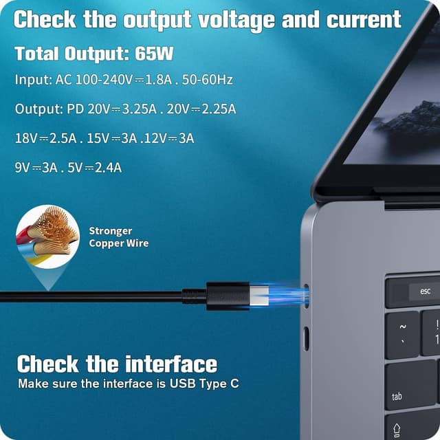 Detalle 2 de 65W USB-C Charger for Lenovo ThinkPad laptops (USB Type-C power adapter)