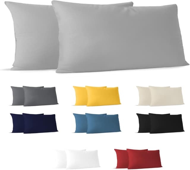 Detalle de Dreamzie Kissenbezug 40 x 80 cm (Set mit 2) aus 100% Jersey-Baumwolle – grau