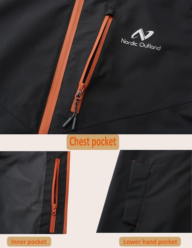 Detalle de NORDIC OUTLAND Men’s Waterproof Rain Jacket with Hood (2-layer, 10,000mm rating)