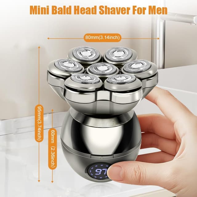 Detalle 2 de LOPHE Rasoir tête de chauve 5 en 1 7D sans fil Type-C avec 7 têtes flottantes et écran LED