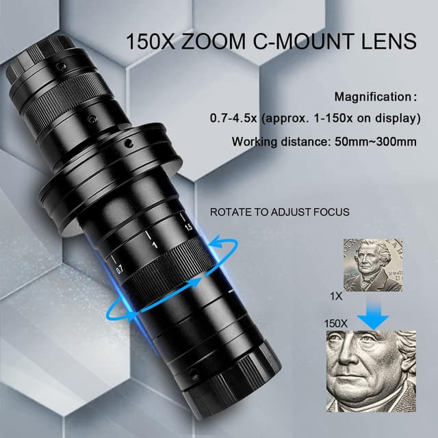 Detalle de RUZIZAO Digital Mikroskop 48MP/4K (HDMI & Typ-C) mit 150X Objektiv und 56 LED-Ringlicht