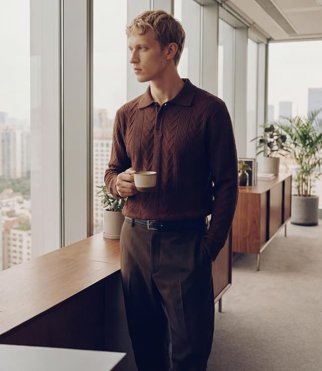 Detalle de GLESTORE Herren-Langarm-Poloshirt Casual mit Giraffen-Stickerei