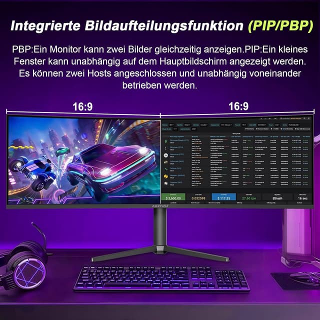 Thumbnail 4 de Amzfast Curved Monitor 49 Zoll 120 Hz