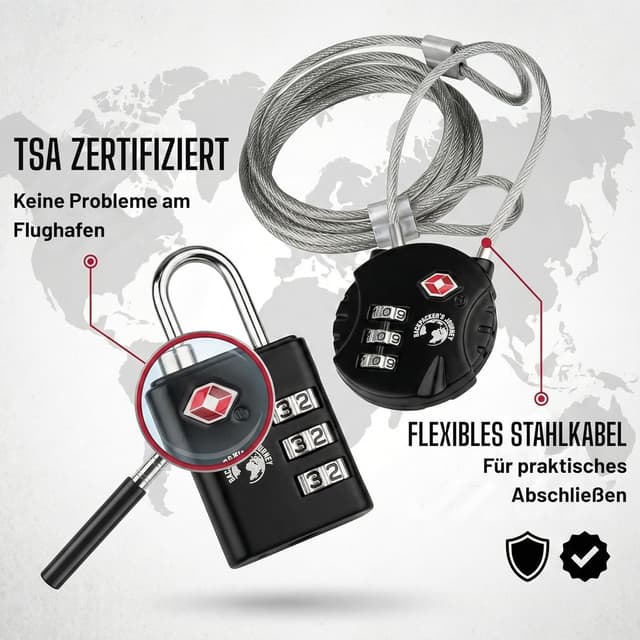 Detalle de Backpacker's Journey TSA Gepäckschlösser Set mit Metallband – für Rucksack, Koffer und Taschen