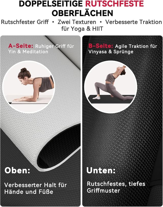 Detalle de HAPBEAR Yogamatte XXL 183×91 cm (6 mm) – rutschfeste Gymnastik- und Fitnessmatte mit Tragetasche