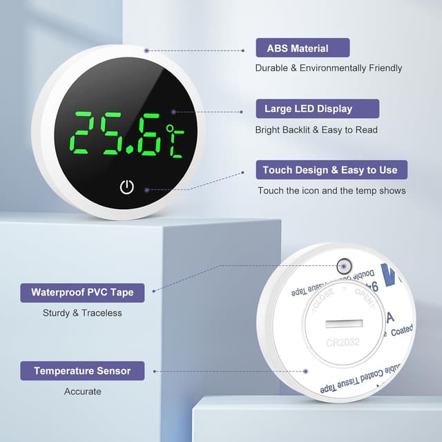 Thumbnail 6 de OQIMAX Digital Aquarium Thermometer with LED Display (stick-on, touch buttons) – White
