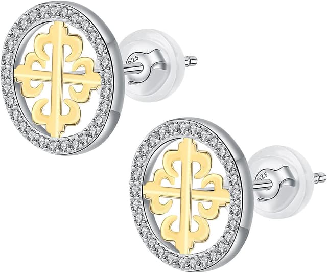 Detalle de Yinsen Damen Ohrstecker in Rundform aus 925er Silber (schwarz) – unisex, nickelfrei