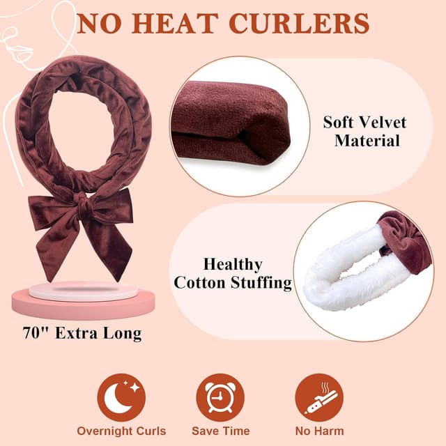 Detalle de weiwei Lockenwickler über Nacht (Heatless) aus Samt – 70" Lockenband-Set mit 9 Teilen
