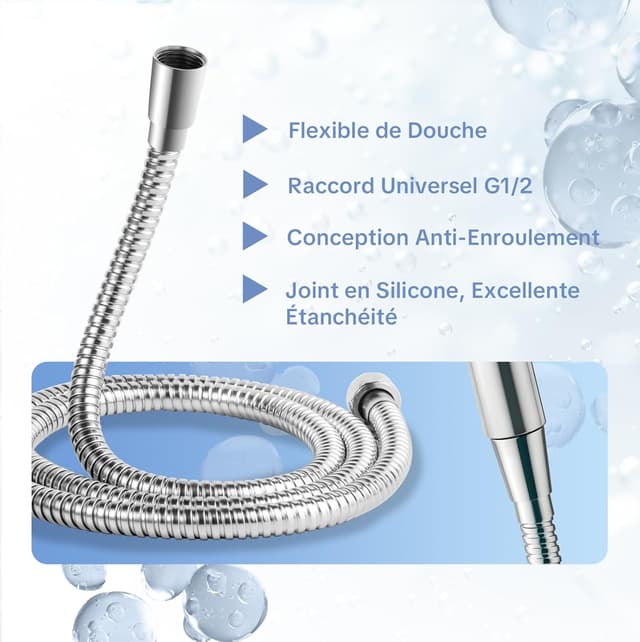 Detalle de OFFO Pommeau de douche filtrant anti-calcaire avec tuyau 1,6 m et 6 modes de jet, finition chrome