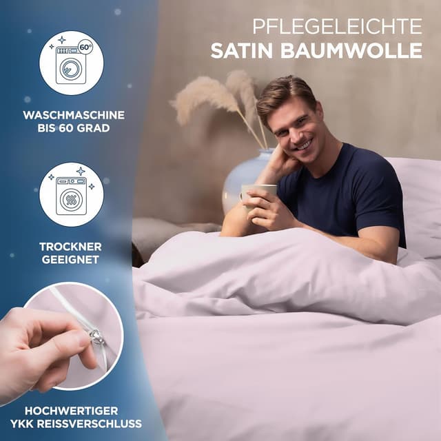 Detalle 2 de Samthus Bettwäsche-Set 155x220 Satin aus Baumwolle (Oeko-Tex Made in Green) altrosa