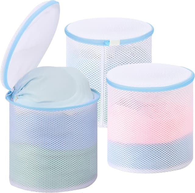 Detalle de Dntorx 3er-Set BH-Waschbeutel mit verstecktem Reißverschluss (18 x 18 x 20 cm), Wäschenetz für BHs, Unterwäsche & Socken – blau