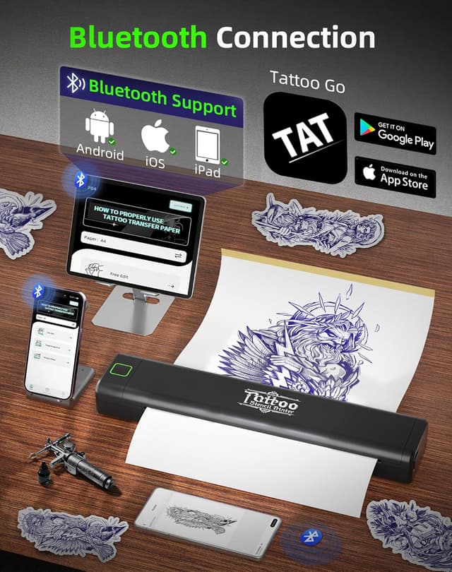Detalle 2 de BORN4SHIP Tattoo Drucker Bluetooth P84 – Thermodrucker für Tattoo-Schablonen (A4/Letter, Schwarz)