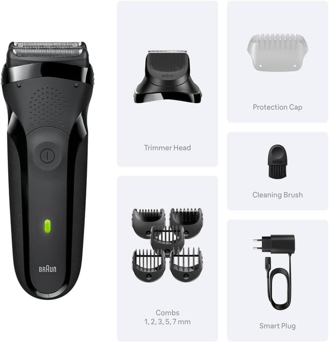 Detalle de Braun Series 3 Electric Shaver 300BT (Grey) with Beard Trimmer Attachment