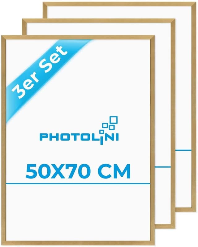Detalle de PHOTOLINI Bilderrahmen 50x70 Gold im 3er-Set (Holz/MDF, Acrylglas) zum Aufhängen