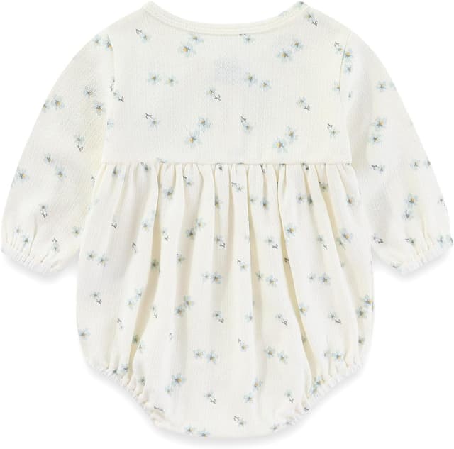 Detalle de MAMIMAKA Newborn Baby Girl Cotton Bubble Romper Long Sleeve Bodysuit 3-Pack