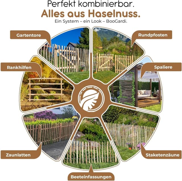 Thumbnail 6 de BooGardi Staketenzaun 50 cm hoch (50 cm x 5 m) – Holz-Gartenzaun mit Lattenabstand 7–9 cm