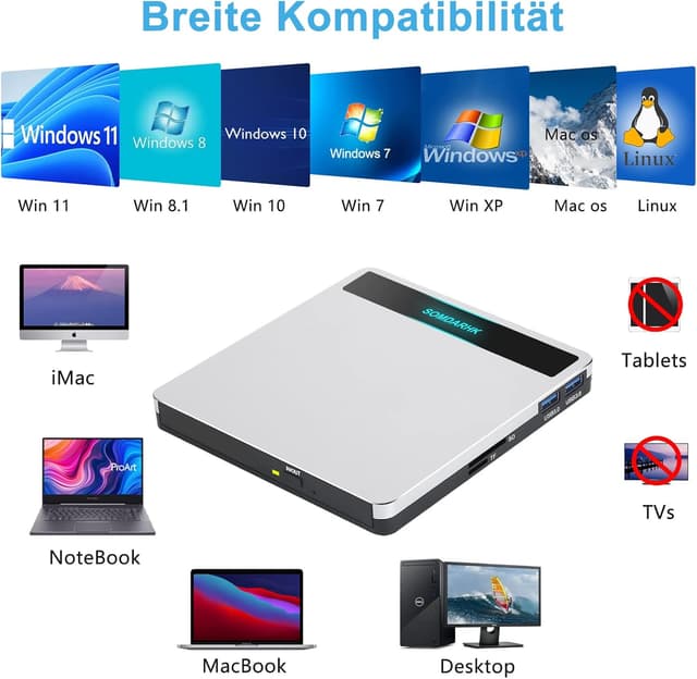 Thumbnail 4 de SOMDARHK Externes CD DVD Laufwerk 560 g đź“€