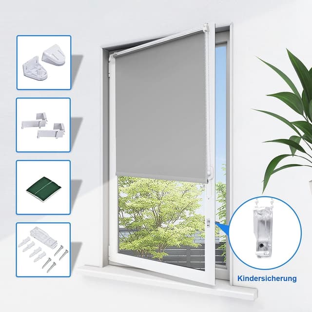 Detalle 2 de Verdunklungsrollo Klemmfix B40 x H170 cm hellgrau – Thermorollo ohne Bohren für Fenster innen