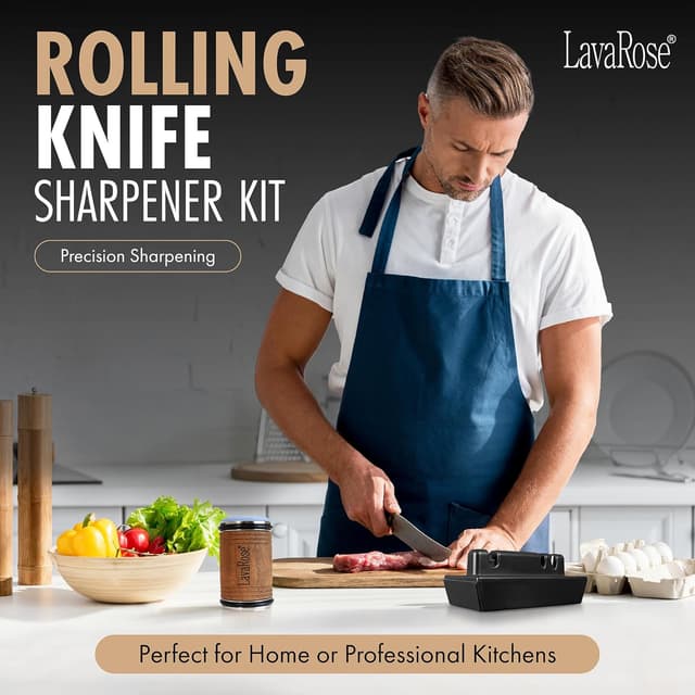 Detalle de LavaRose Rolling Knife Sharpener for Kitchen Knives (5-in-1 Base) with 15°/20° Magnetic Angle Guide