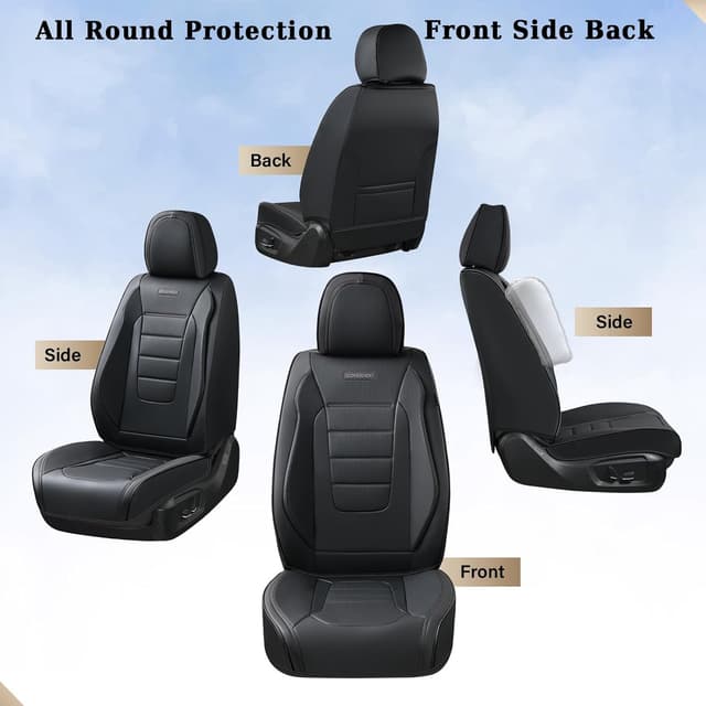 Detalle de Coverado Waterproof Nappa Leather Car Seat Covers (Front) — Universal Fit, Perforated & Breathable Protection