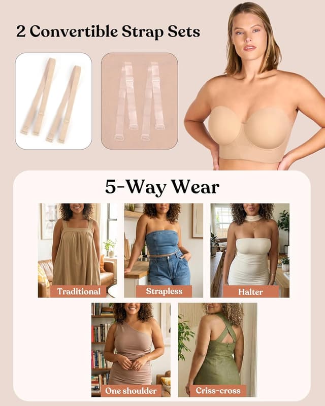 Detalle de HSIA Strapless Longline Corset Bra for Plus Size Curves (Convertible, Minimizer Support)