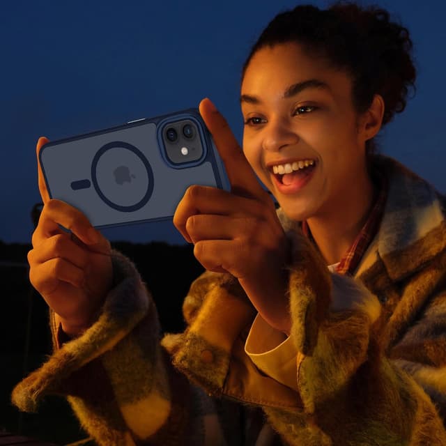 Detalle 2 de Coque XTCASE pour iPhone 12 Mini magnétique compatible MagSafe, dos mat translucide anti-rayures et bumper TPU antichoc – Bleu