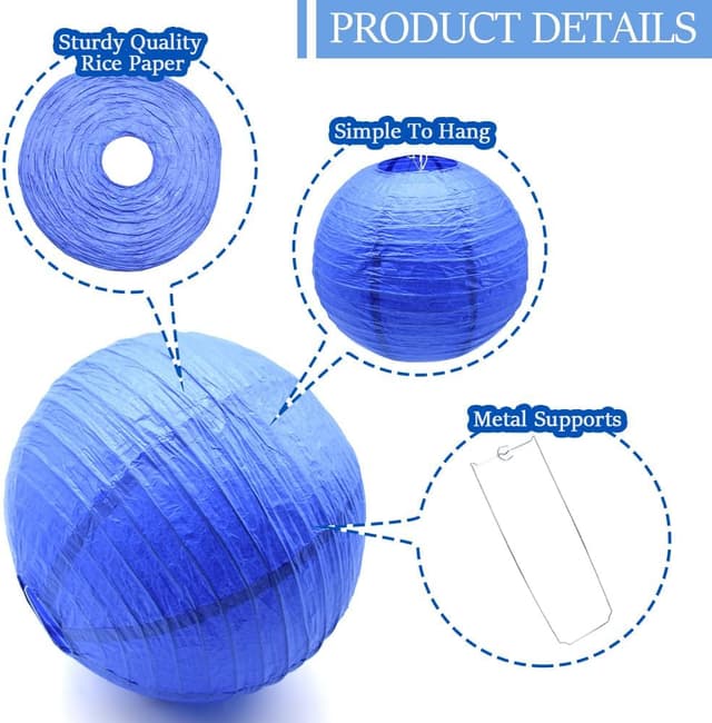 Detalle de 6er Set CEEYSEE Papierlaternen Saphirblau (rund, hängend, faltbar) – 30 cm