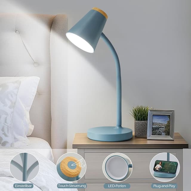 Detalle de GyroVu LED-Schreibtischlampe mit Touch-Dimmung und flexiblem Gänsehals (blau)