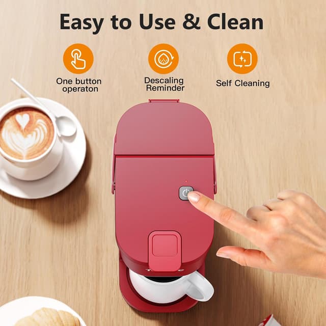 Detalle 1 de Tastyle Single Serve One Cup Coffee Maker (for K-Cups and Grounds) — 6 to 12 Oz, Mini Travel Brewer, Vintage Red