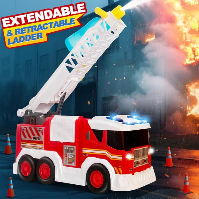 Thumbnail 1 de 15" Large Fire Truck Toy for Kids with Ladder