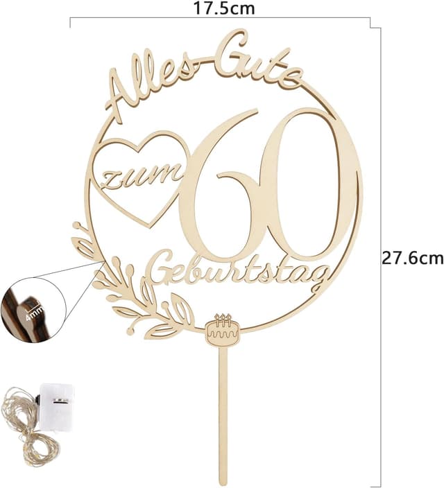 Detalle 2 de I LOVE MOM Cake Topper 60. Geburtstag Holz đ