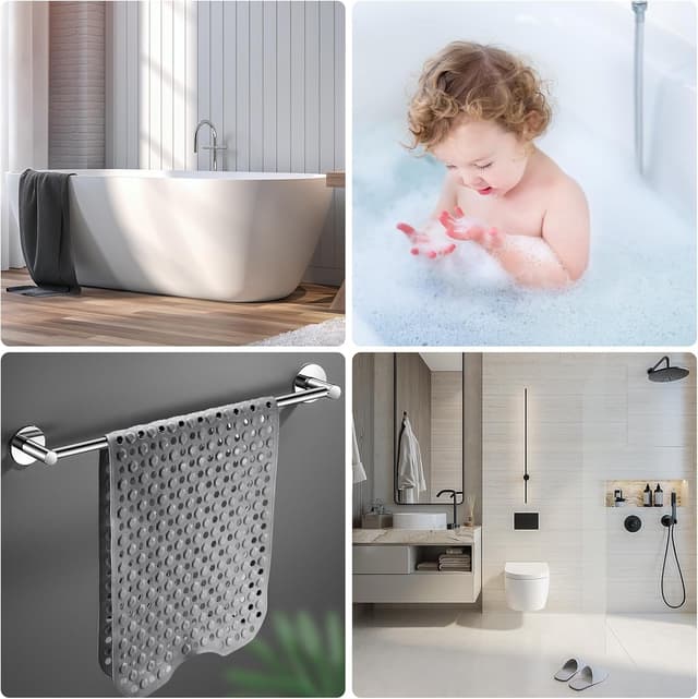 Detalle de DOPROP Premium Non-Slip Bath Mat (100 x 40cm) with Suction Cups – Luxury Grey